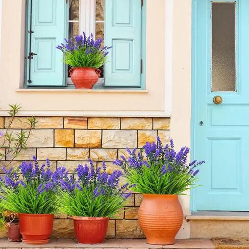 24 Bundles Artificial Plants Outdoor – UV Resistant Lavender Plastic Fake Faux Flowers Shrubs for Home Porch Garden Yard Window Box, Faux Flowers for Outdoor Planters in Saudi Arabia