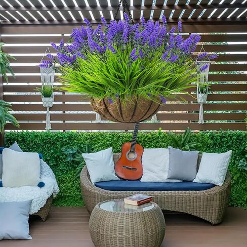 24 Bundles Artificial Plants Outdoor – UV Resistant Lavender Plastic Fake Faux Flowers Shrubs for Home Porch Garden Yard Window Box, Faux Flowers for Outdoor Planters in Saudi Arabia