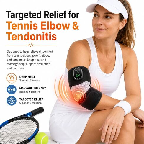 Cordless Elbow Massager for Pain Relief, Elbow Heating Pad with Massager, 3-in-1 Heating Pad for Knee, Shoulder, Tennis Elbow & Tendonitis Pain Relief, 5000mAh Battery, 6 Heat & 3 Massage in Kuwait