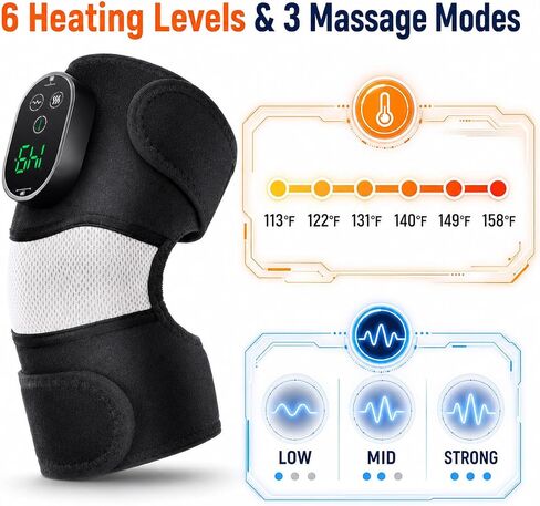 Cordless Elbow Massager for Pain Relief, Elbow Heating Pad with Massager, 3-in-1 Heating Pad for Knee, Shoulder, Tennis Elbow & Tendonitis Pain Relief, 5000mAh Battery, 6 Heat & 3 Massage in Kuwait