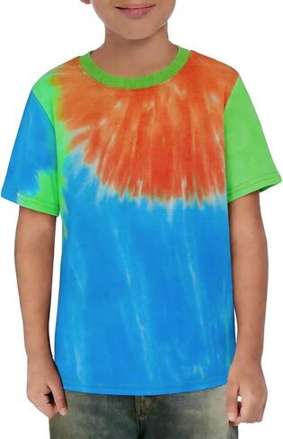 Haloumoning Boys Tie Dye T Shirts Kids Fashion Short Sleeve Crewneck Casual Tops Tees 5-14 Years in Kuwait
