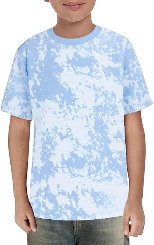Haloumoning Boys Tie Dye T Shirts Kids Fashion Short Sleeve Crewneck Casual Tops Tees 5-14 Years in Kuwait
