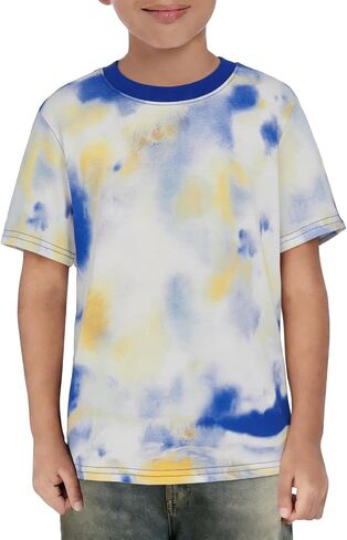 Haloumoning Boys Tie Dye T Shirts Kids Fashion Short Sleeve Crewneck Casual Tops Tees 5-14 Years in Kuwait