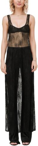 LOFAAC Women Sexy See Through Lace Sheer Maxi Dress Slim Sleeveless Backless Floral Lace Vacation Party Mesh Long Dress in Saudi Arabia