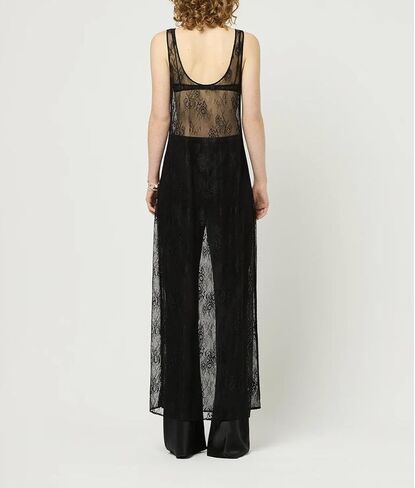 LOFAAC Women Sexy See Through Lace Sheer Maxi Dress Slim Sleeveless Backless Floral Lace Vacation Party Mesh Long Dress in Saudi Arabia