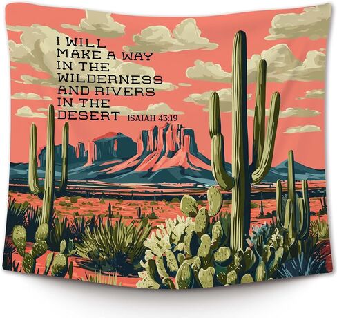 XLDLIOO Christian Western Wall Tapestry, Bible Verse Wall Tapestry Hanging for Bedroom, Southwestern Cactus Desert Landscape Religious Tapestries Decor Art for Home Living Room Office 50x60in in Saudi Arabia