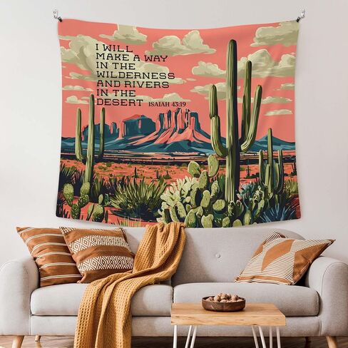 XLDLIOO Christian Western Wall Tapestry, Bible Verse Wall Tapestry Hanging for Bedroom, Southwestern Cactus Desert Landscape Religious Tapestries Decor Art for Home Living Room Office 50x60in in Saudi Arabia