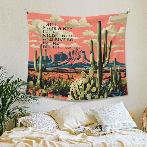 XLDLIOO Christian Western Wall Tapestry, Bible Verse Wall Tapestry Hanging for Bedroom, Southwestern Cactus Desert Landscape Religious Tapestries Decor Art for Home Living Room Office 50x60in in Saudi Arabia