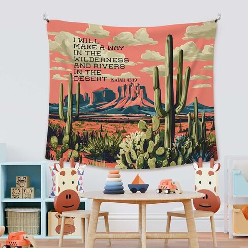 XLDLIOO Christian Western Wall Tapestry, Bible Verse Wall Tapestry Hanging for Bedroom, Southwestern Cactus Desert Landscape Religious Tapestries Decor Art for Home Living Room Office 50x60in in Saudi Arabia