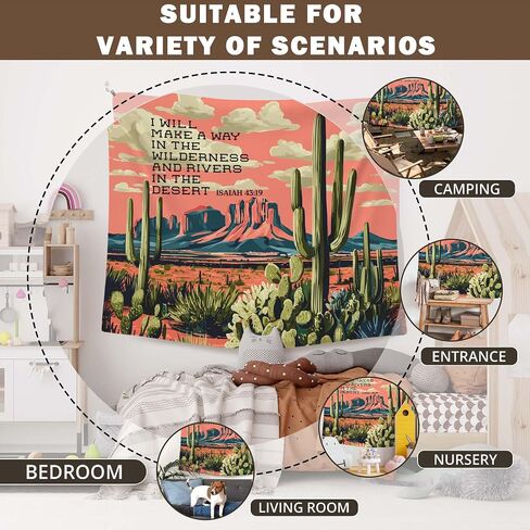 XLDLIOO Christian Western Wall Tapestry, Bible Verse Wall Tapestry Hanging for Bedroom, Southwestern Cactus Desert Landscape Religious Tapestries Decor Art for Home Living Room Office 50x60in in Saudi Arabia