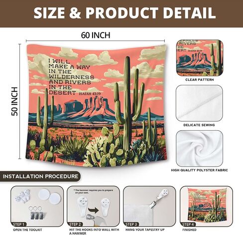 XLDLIOO Christian Western Wall Tapestry, Bible Verse Wall Tapestry Hanging for Bedroom, Southwestern Cactus Desert Landscape Religious Tapestries Decor Art for Home Living Room Office 50x60in in Saudi Arabia