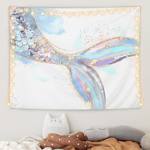 OHDCE Pink and Blue Mermaid Tapestry Wall Hanging, Mermaid Room Decor, Watercolor Glitter Ocean Beach Blanket Tapestries Wall Decoration for Girls Bedroom Room Nursery, 50x60 Inch in Saudi Arabia