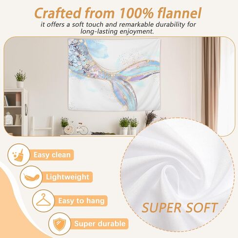 OHDCE Pink and Blue Mermaid Tapestry Wall Hanging, Mermaid Room Decor, Watercolor Glitter Ocean Beach Blanket Tapestries Wall Decoration for Girls Bedroom Room Nursery, 50x60 Inch in Saudi Arabia