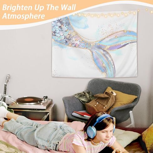 OHDCE Pink and Blue Mermaid Tapestry Wall Hanging, Mermaid Room Decor, Watercolor Glitter Ocean Beach Blanket Tapestries Wall Decoration for Girls Bedroom Room Nursery, 50x60 Inch in Saudi Arabia