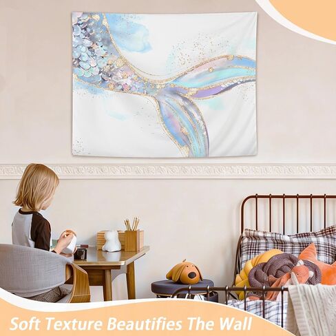 OHDCE Pink and Blue Mermaid Tapestry Wall Hanging, Mermaid Room Decor, Watercolor Glitter Ocean Beach Blanket Tapestries Wall Decoration for Girls Bedroom Room Nursery, 50x60 Inch in Saudi Arabia