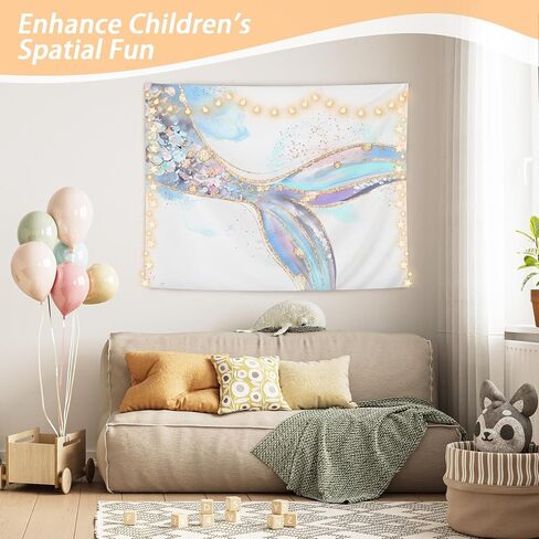 OHDCE Pink and Blue Mermaid Tapestry Wall Hanging, Mermaid Room Decor, Watercolor Glitter Ocean Beach Blanket Tapestries Wall Decoration for Girls Bedroom Room Nursery, 50x60 Inch in Saudi Arabia
