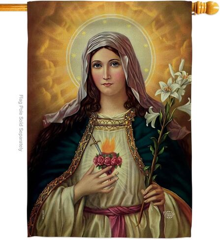 Feast of The Immaculate Heart of Mary Tapestry Wall Hanging Decor Home Porch Balcony Lawn Religious Canvas Room Tapestry Faith Cemetery Decorations for Grave Yard Sign Catholic Gift in Saudi Arabia