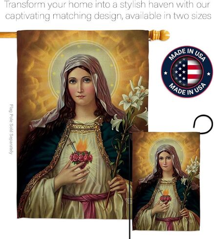 Feast of The Immaculate Heart of Mary Tapestry Wall Hanging Decor Home Porch Balcony Lawn Religious Canvas Room Tapestry Faith Cemetery Decorations for Grave Yard Sign Catholic Gift in Saudi Arabia