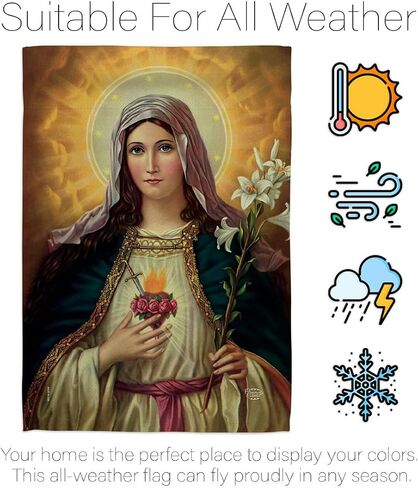 Feast of The Immaculate Heart of Mary Tapestry Wall Hanging Decor Home Porch Balcony Lawn Religious Canvas Room Tapestry Faith Cemetery Decorations for Grave Yard Sign Catholic Gift in Saudi Arabia