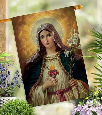 Feast of The Immaculate Heart of Mary Tapestry Wall Hanging Decor Home Porch Balcony Lawn Religious Canvas Room Tapestry Faith Cemetery Decorations for Grave Yard Sign Catholic Gift in Saudi Arabia