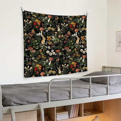LADOCK Mushroom Wildflower Bunny Wall Tapestry, Cottagecore Forest Floral Mushroom Botanical Rabbit Tapestry Wall Hanging Decor for Home Bedroom Living Room Cabin, 50x60 Inch in Saudi Arabia