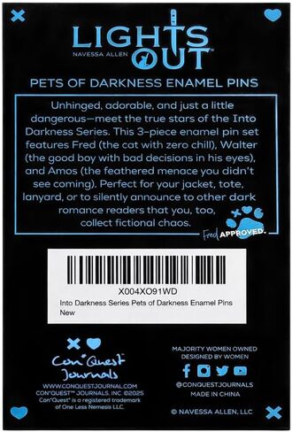 ConQuest Journals Into Darkness Pets Enamel Pin 3-Pack, Straight Post & Rubber Backers, Pins for Jacket, Tote & More, Lights Out Fred, Caught Up Walter, Game On Amos, Officially Licensed Navessa Allen in Kuwait