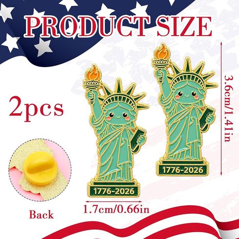 Statue of Liberty Enamel Pins - 2 Pcs Commemoration Brooch Pin with Box for America Birthday, Cute Lapel Pin for Independence Day 250th Anniversary Patriotic Metal Accessories in Saudi Arabia