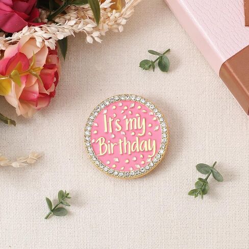 Birthday Girl Pin Round Metal Lapel It's My Birthday Pin with Rhinestones Pink Pearl Enamel Happy Birthdays Pins for Women Girls Boys Men Birthdays Party Wedding Gifts Decoration in Saudi Arabia