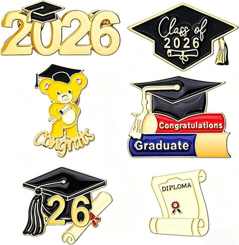 2026 التخرج بروش دبابيس 6 قطعة التخرج دبابيس سترات مزخرفة بالمينا السائبة شارات تذكارية للمدرسة الثانوية طالب جامعي غراد هدية in Kuwait