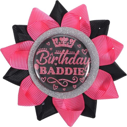 Handmade Birthday Baddie Button Pin Birthday Pins for Women Black Hot Pink Brooch Creative Happy Birthdays Ribbon Badge for Party Decorations and Gifts 3.9x3.9 Inch in Saudi Arabia