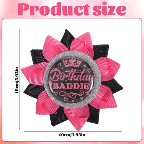 Handmade Birthday Baddie Button Pin Birthday Pins for Women Black Hot Pink Brooch Creative Happy Birthdays Ribbon Badge for Party Decorations and Gifts 3.9x3.9 Inch in Saudi Arabia