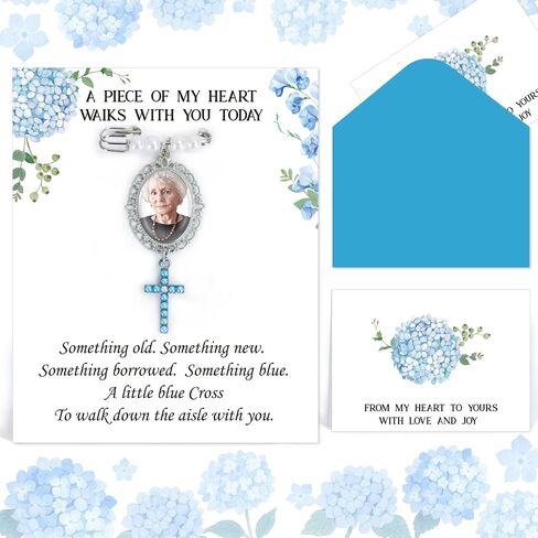 Wedding Bouquet Photo Charms Something Blue Gift for Bride Groom Christian Wedding Bouquet Photo Charms DIY Bridal Pin With Blue Pearl Cross Memory Charm for Wedding Bridal Shower Gifts in Saudi Arabia