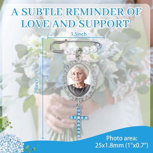 Wedding Bouquet Photo Charms Something Blue Gift for Bride Groom Christian Wedding Bouquet Photo Charms DIY Bridal Pin With Blue Pearl Cross Memory Charm for Wedding Bridal Shower Gifts in Saudi Arabia