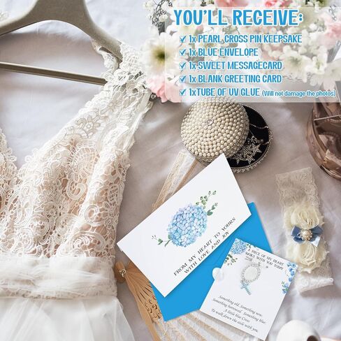 Wedding Bouquet Photo Charms Something Blue Gift for Bride Groom Christian Wedding Bouquet Photo Charms DIY Bridal Pin With Blue Pearl Cross Memory Charm for Wedding Bridal Shower Gifts in Saudi Arabia