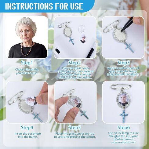 Wedding Bouquet Photo Charms Something Blue Gift for Bride Groom Christian Wedding Bouquet Photo Charms DIY Bridal Pin With Blue Pearl Cross Memory Charm for Wedding Bridal Shower Gifts in Saudi Arabia
