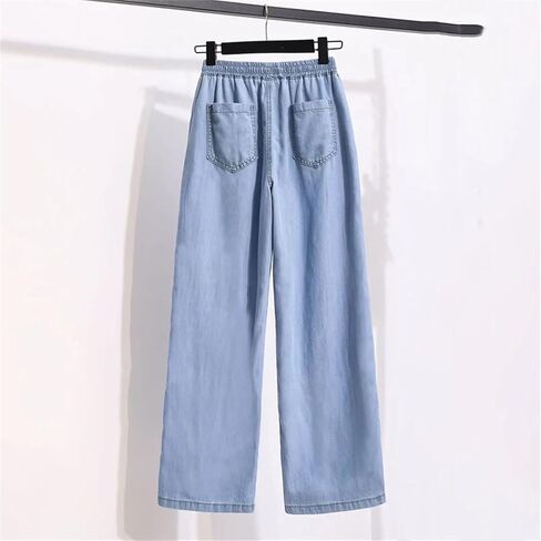 Korean Baggy Wide Leg Jeans Women Summer Thin Classic Solid Vintage Elastic High Waist Straight Denim Pants in Kuwait