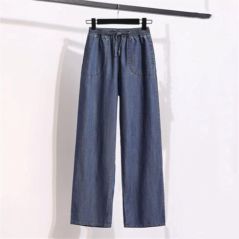 Korean Baggy Wide Leg Jeans Women Summer Thin Classic Solid Vintage Elastic High Waist Straight Denim Pants in Kuwait