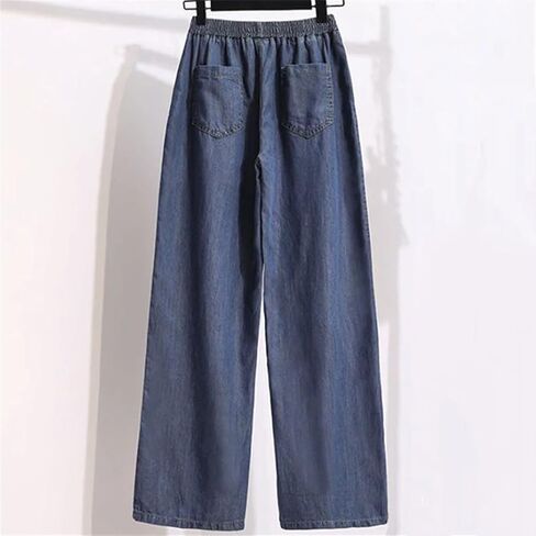 Korean Baggy Wide Leg Jeans Women Summer Thin Classic Solid Vintage Elastic High Waist Straight Denim Pants in Kuwait