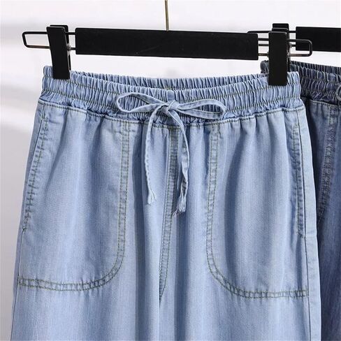 Korean Baggy Wide Leg Jeans Women Summer Thin Classic Solid Vintage Elastic High Waist Straight Denim Pants in Kuwait