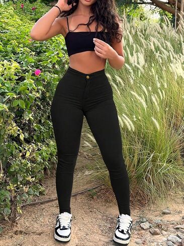 Skinny Jeans for Women Sexy high Waist Denim Light wash Stretchy Streetwear Pants Curve Hugging Trendy Pants in Kuwait