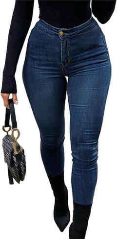 Skinny Jeans for Women Sexy high Waist Denim Light wash Stretchy Streetwear Pants Curve Hugging Trendy Pants in Kuwait