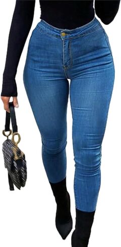 Skinny Jeans for Women Sexy high Waist Denim Light wash Stretchy Streetwear Pants Curve Hugging Trendy Pants in Kuwait