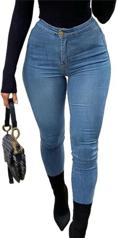 Skinny Jeans for Women Sexy high Waist Denim Light wash Stretchy Streetwear Pants Curve Hugging Trendy Pants in Kuwait