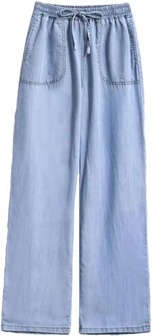 Korean Baggy Wide Leg Jeans Women Summer Thin Classic Solid Vintage Elastic High Waist Straight Denim Pants in Kuwait