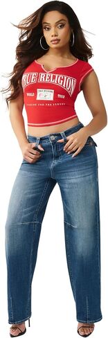 True Religion Women’s Billie Mid Rise Straight Big T – Big T Stitching, Horseshoe Details in Kuwait