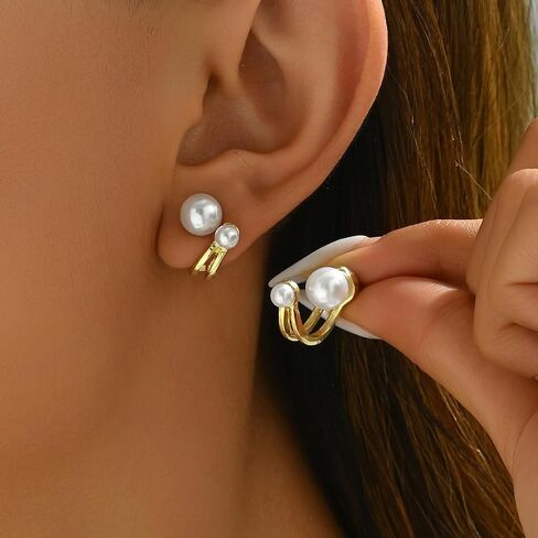 Pearl Bow Dangle Drop Earrings for Women Gold Statement Ribbon Bowknot Earing Dangling Costume Prom Wedding Fashion Jewelry Gift in Kuwait