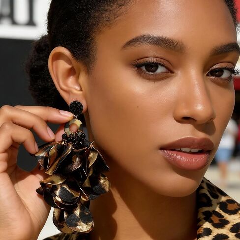 Women Leopard Print Bohemia Earrings, Exaggerated Fabric Cheetah Earrings, Fashionable Leopard Accessories for Women for Party, Date & Social Occasions in Saudi Arabia
