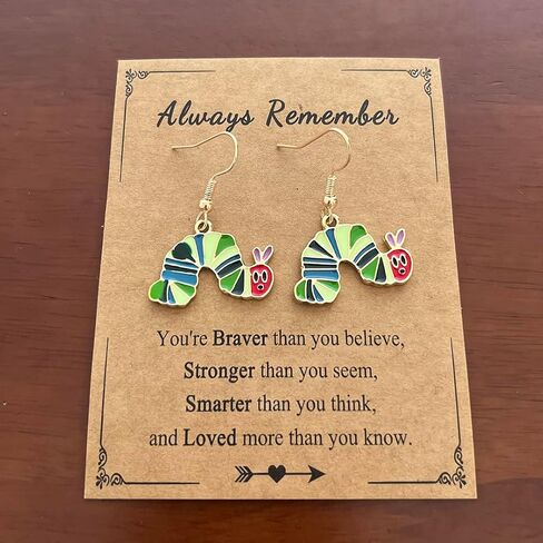 Cute Caterpillar Dangle Earring Funny Golden Plated Drop Dangle Teacher Read Earring for Women Back to School in Saudi Arabia