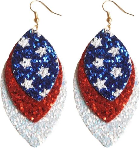 Colorful Layered Independence Day Star Leather Dangle Earrings Shining American Flag 4th July Earrings for Women Jewelry in Kuwait
