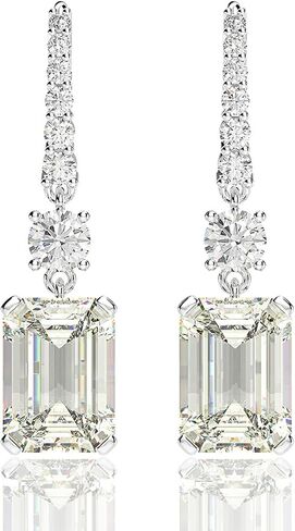 Sterling Silver Diamond Earrings for Women, Classic Emerald Cut 8Ct/Pair Lab Simulated Pink Diamond Dangle Earrings White Gold Plated Jewelry Gifts in Saudi Arabia